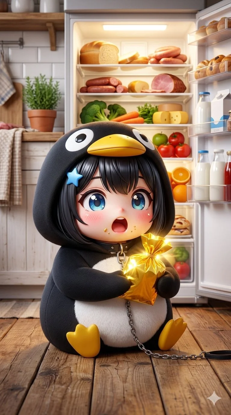 Chibi Penguin Onesie Girl Refrigerator Adventure
