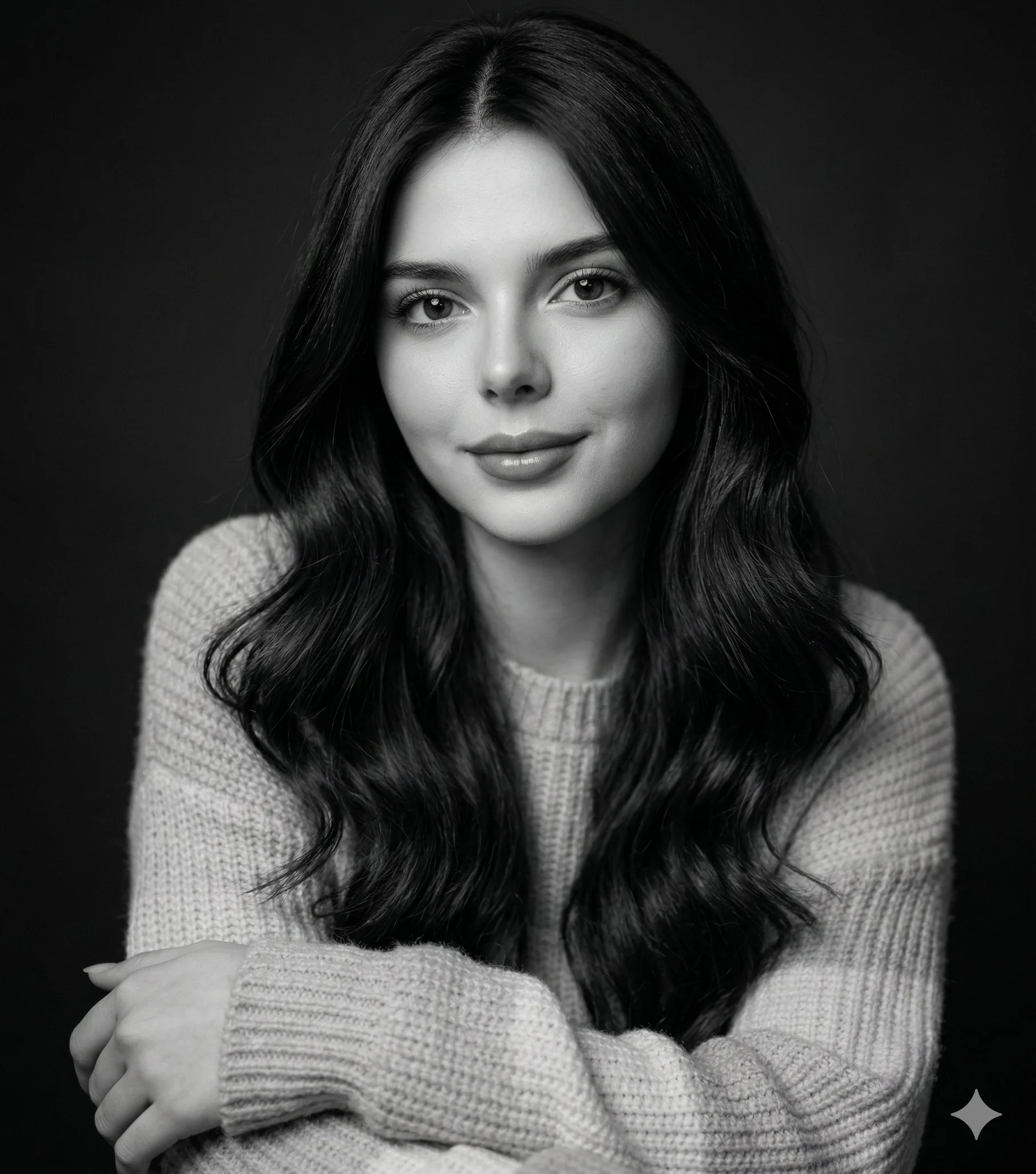 Black and White Knit Sweater Editorial Portrait