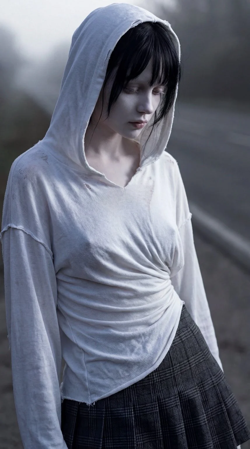 Distressed Hoodie Wet Drapery Plaid Skirt Fine Art Portrait