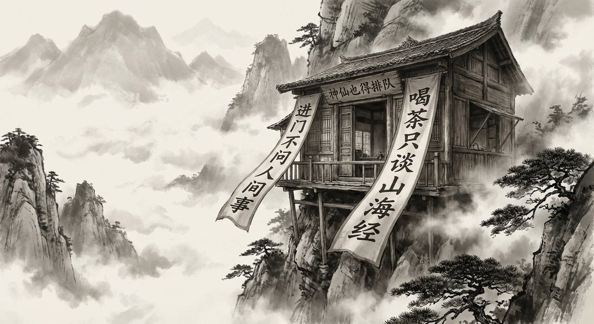 Combination of ink painting style and realistic photography