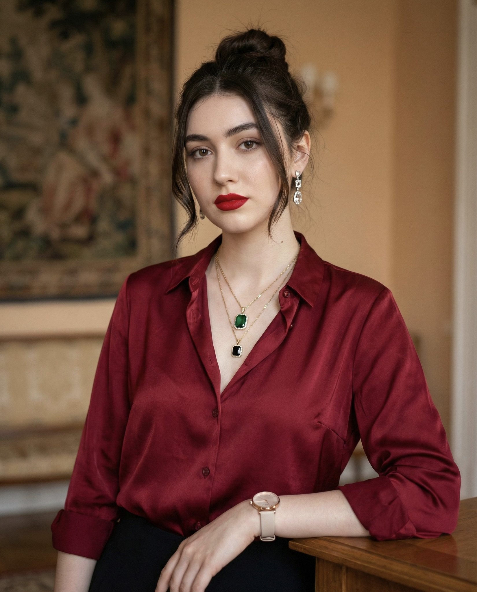 Confident mature woman in indoor movie portrait