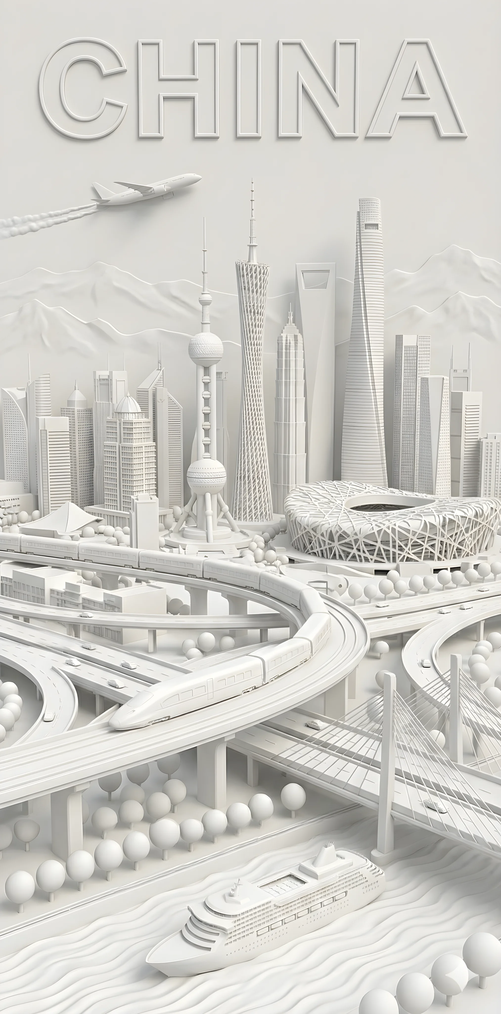White Relief City Poster