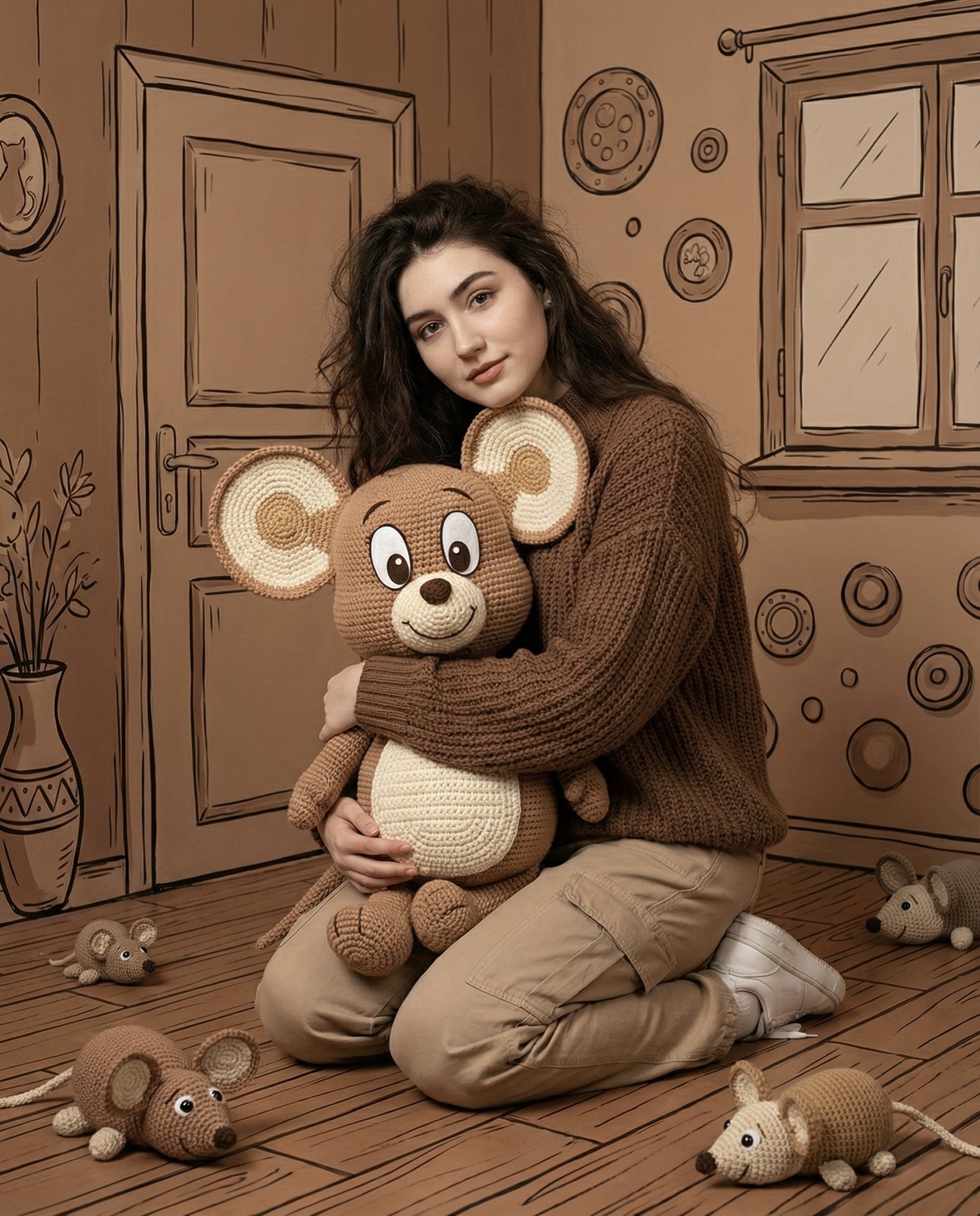 Woman Holding a Large Plush Rat