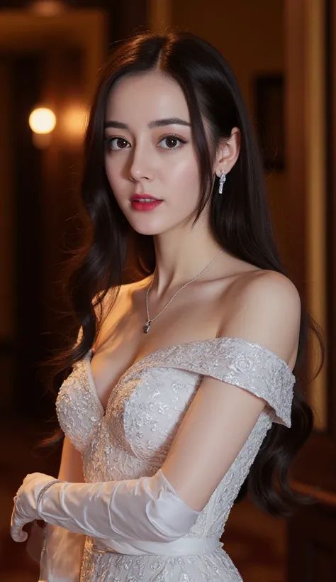 Woman in White Off-Shoulder Lace Wedding Dress