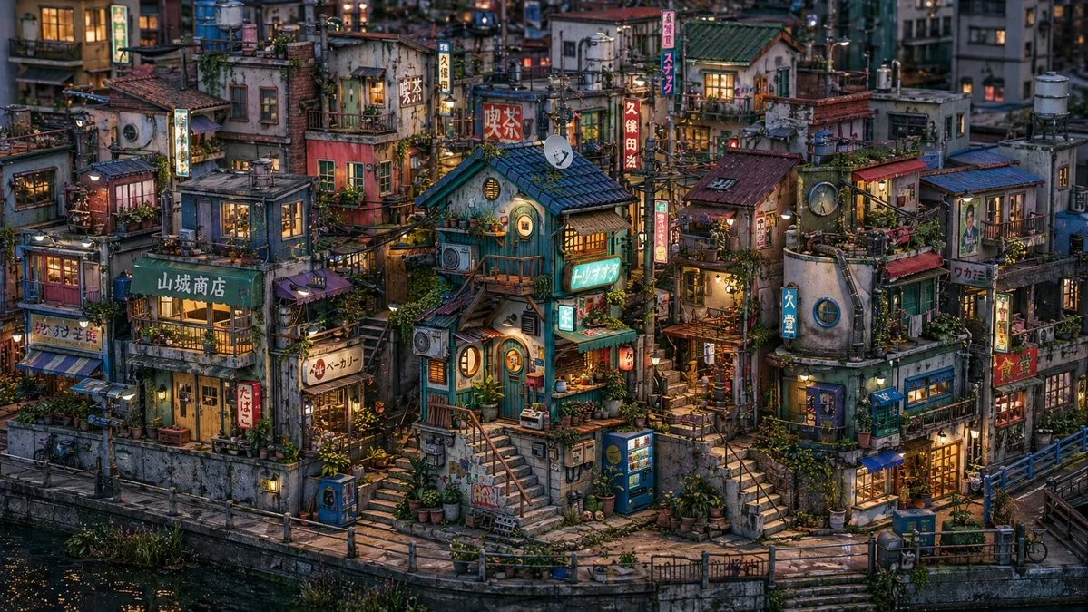 暮色运河微缩