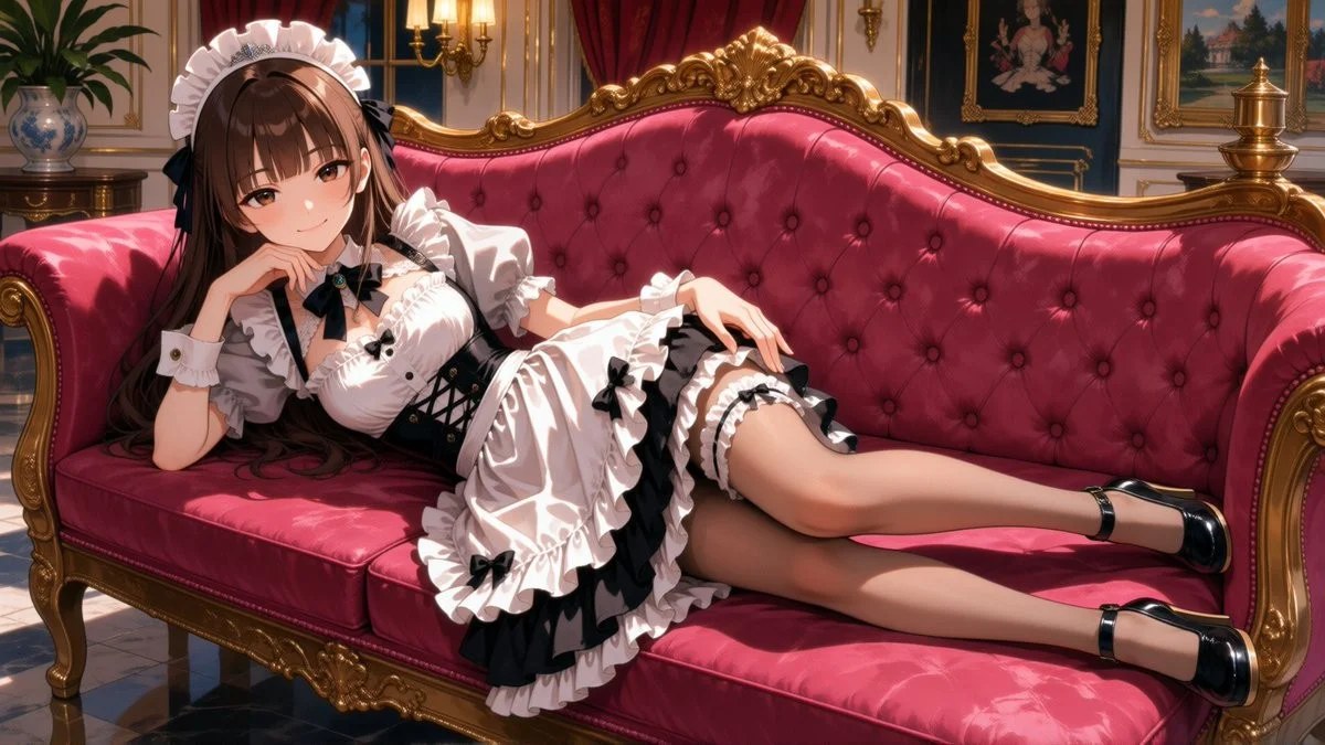 Anime Maid on Baroque Sofa
