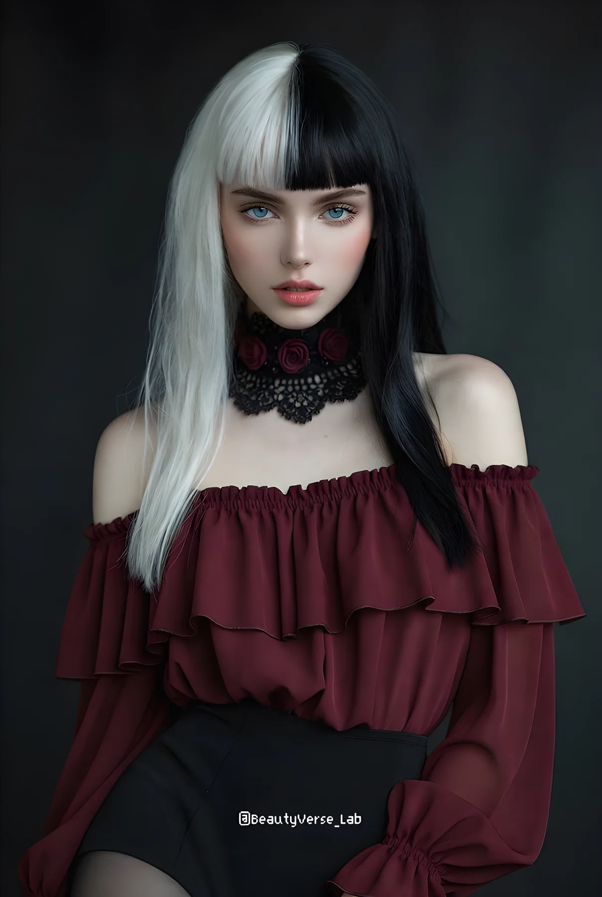 Two-Tone Cold Elegance Fashion Portrait