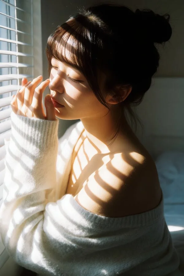 百叶窗光影女孩肖像