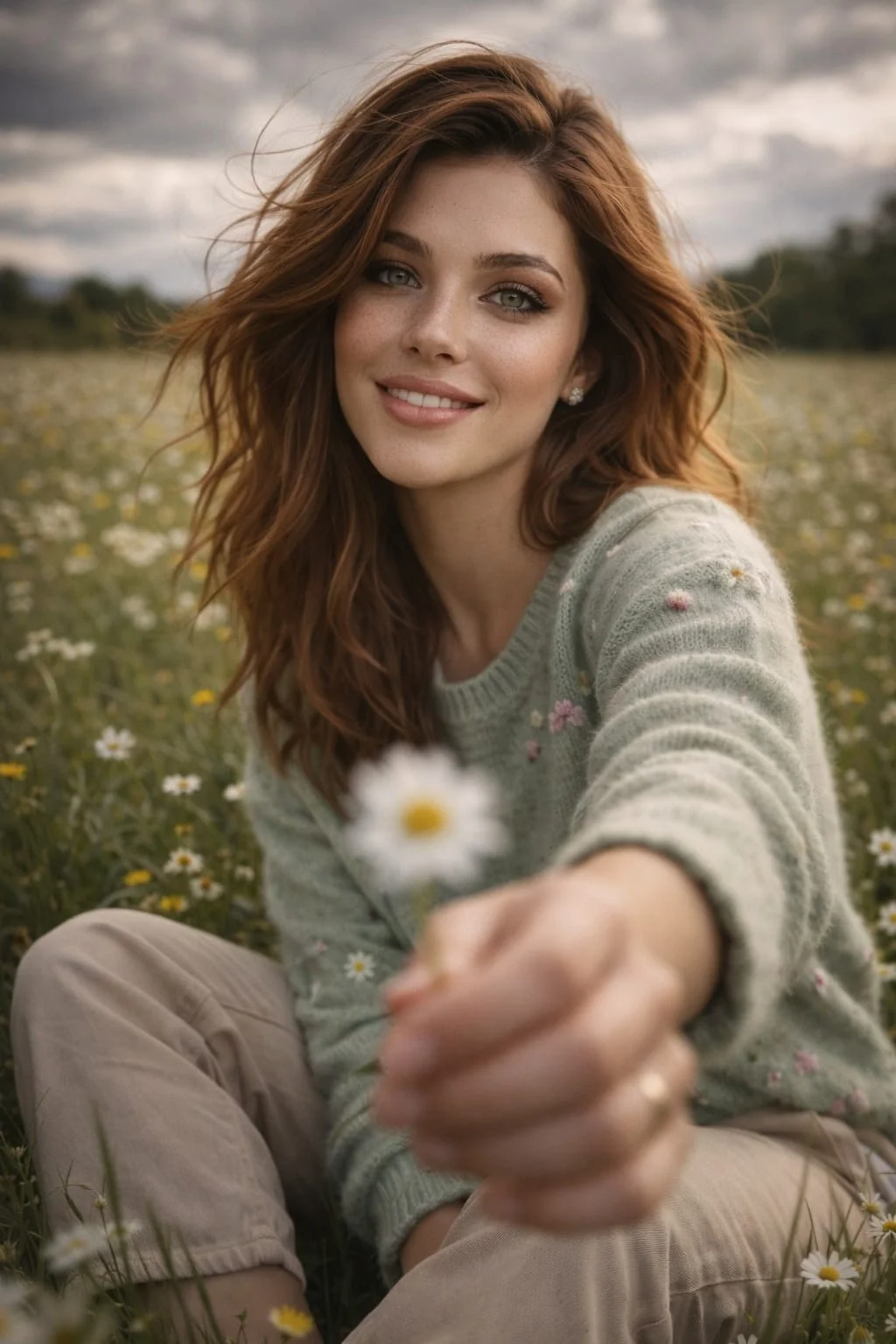 Spring Daisy Meadow Fresh Countryside Portrait