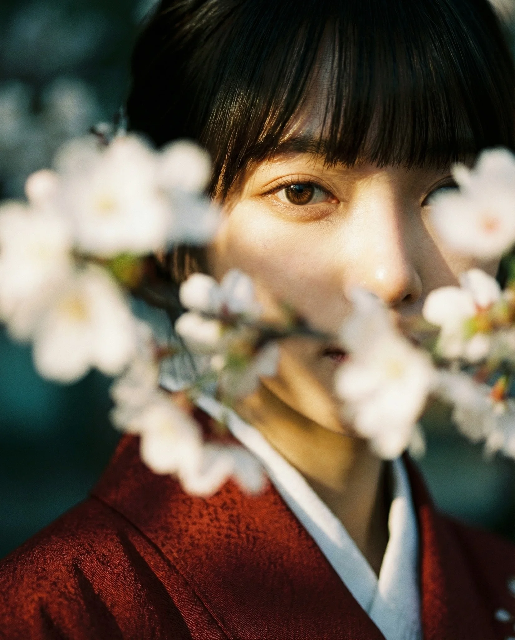 Wabi-Sabi Kimono Portrait Through Blossoms