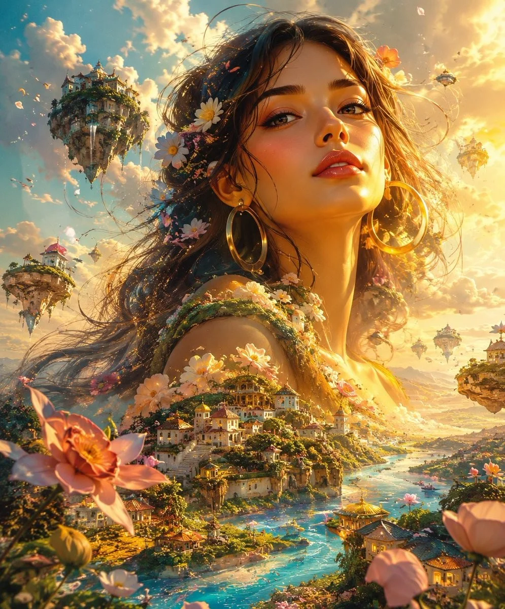 Ethereal Giant Woman Landscape