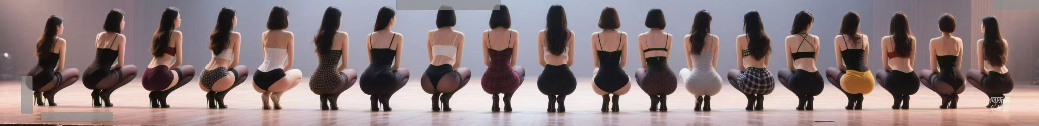 Multiple Women Crouching on Stage