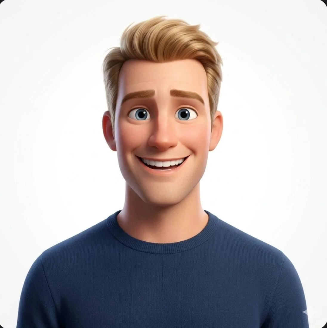 Pixar 3D Style Head Shoulders White Background Smiling Cartoon Avatar