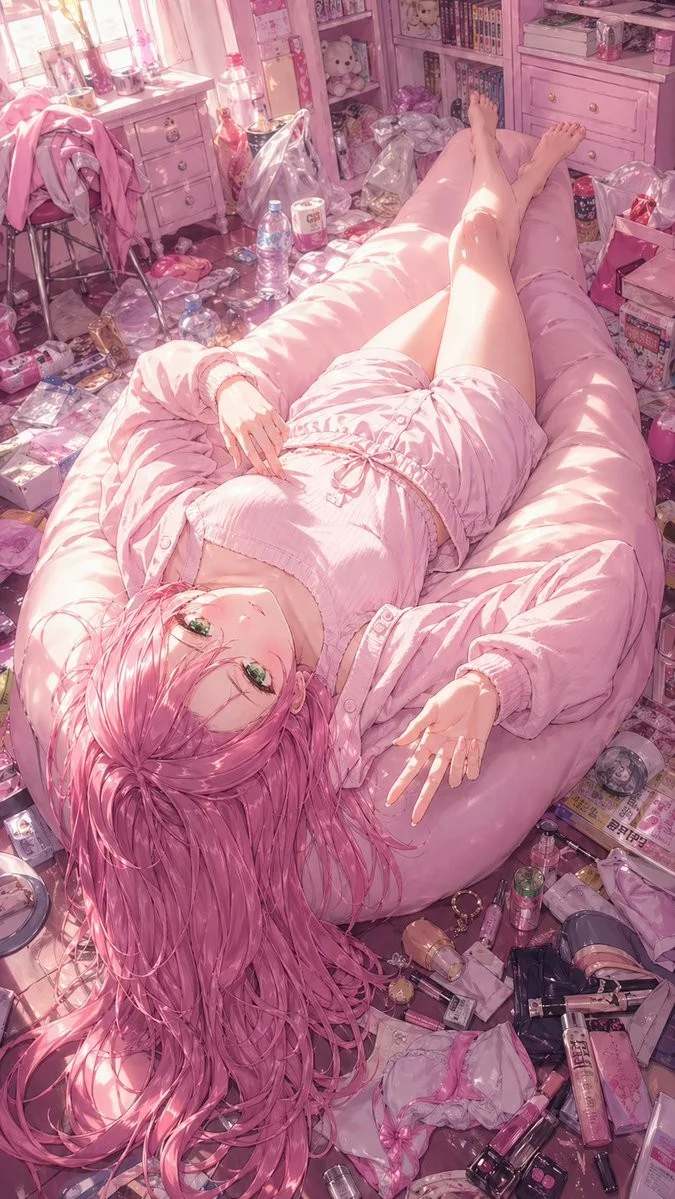 Pink Bedroom Anime Girl