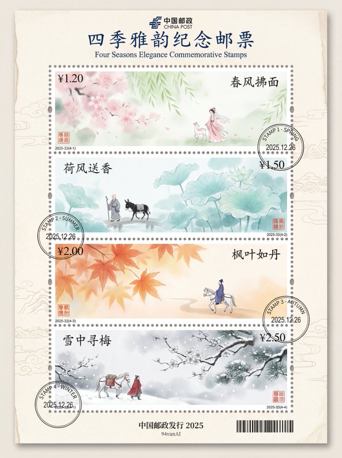 中国水墨画风格邮票