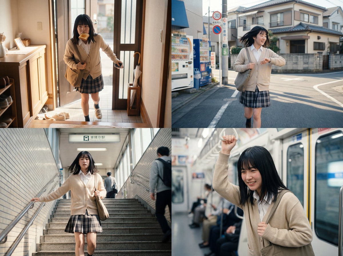 Japanese Girl Rushing to Catch the Subway