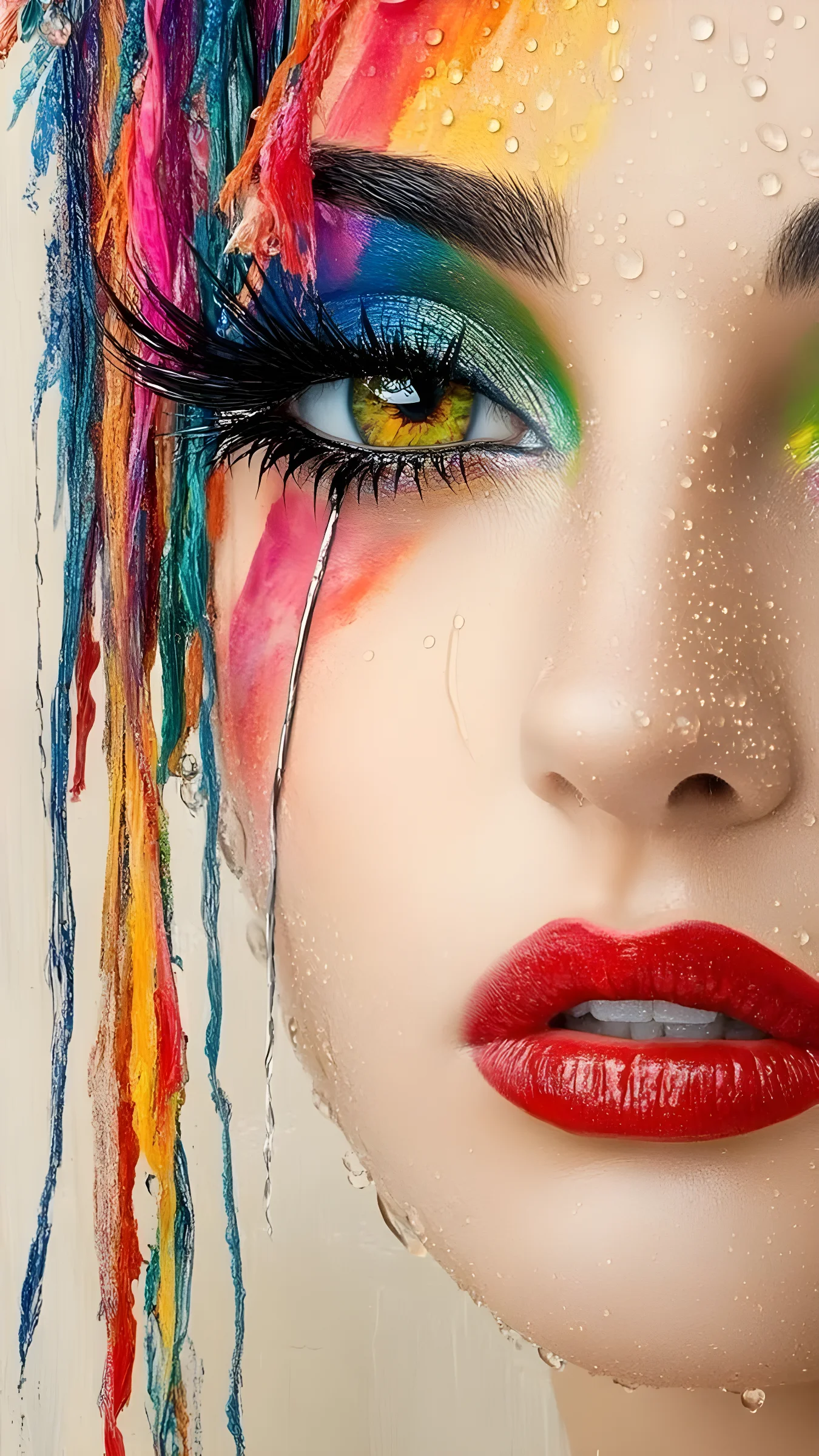 Rainbow Paint Dripping Closeup