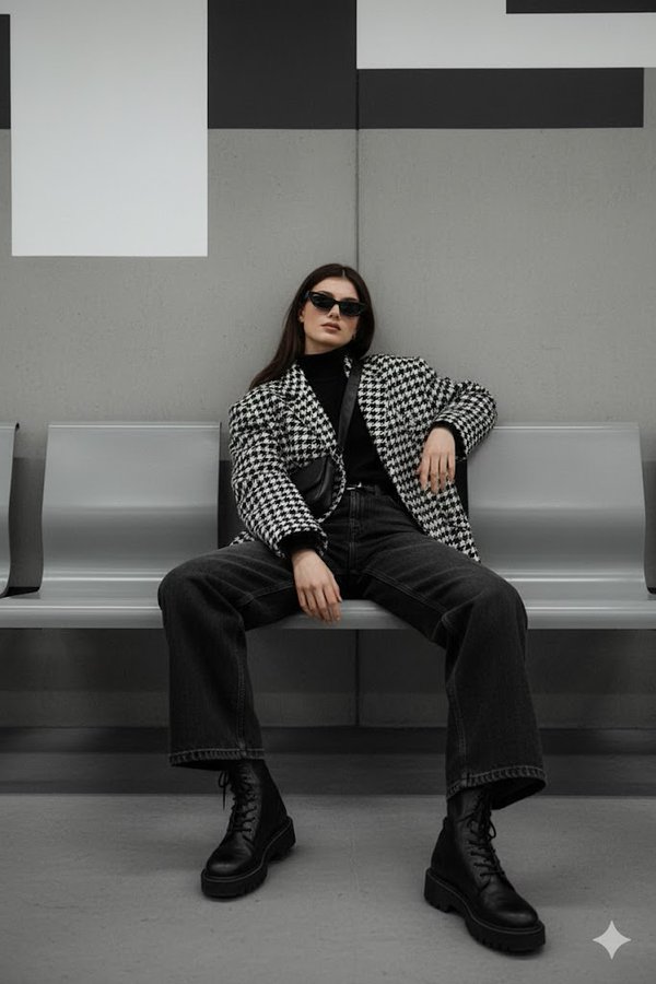 Sitting on Modern Subway Bench