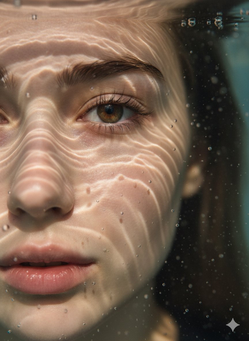 Hyperrealistic detailed underwater close-up portrait