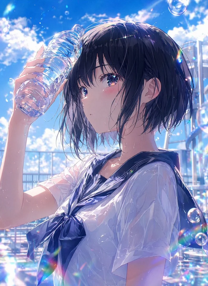 湿润夏日动漫女学肖像