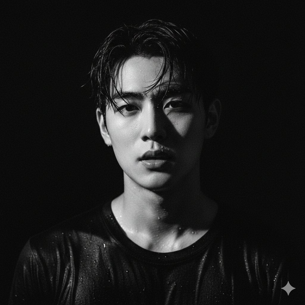 A Dramatic Black and White Close-Up Portrait