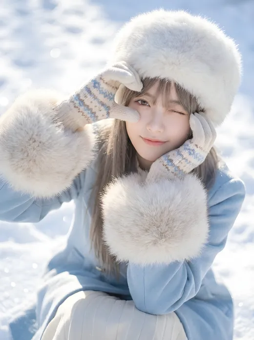 雪地爱心比心冬日萌照