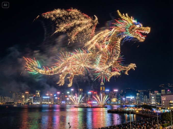 Fireworks Outlining a Theme Over Waterfront City