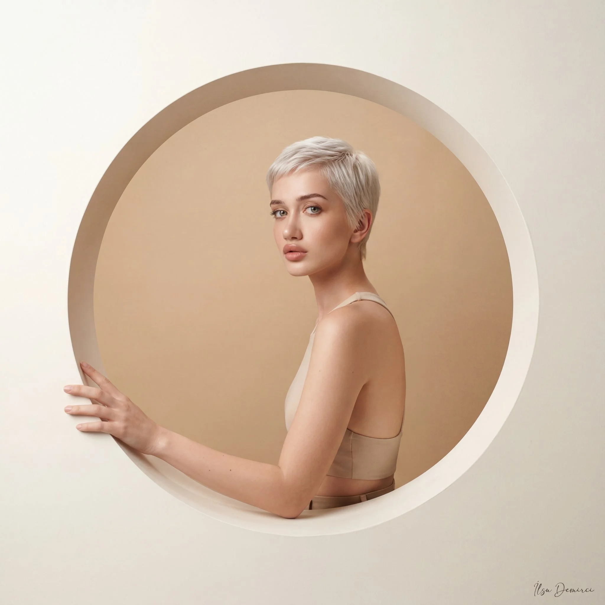 Minimalist Circular Cutout Wall Studio Portrait