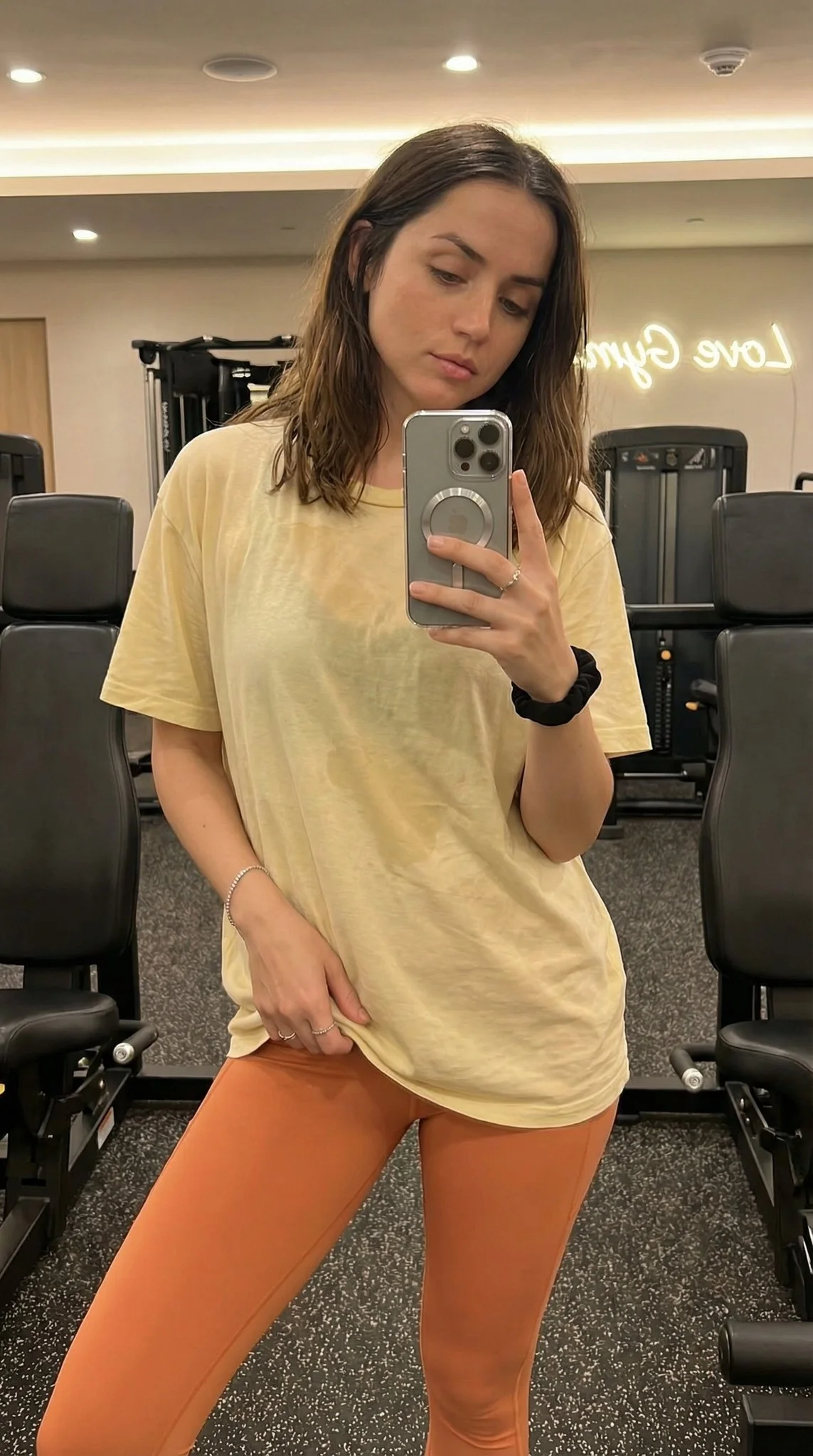 Gym Mirror Selfie Athletic Casual Blue T-Shirt Portrait