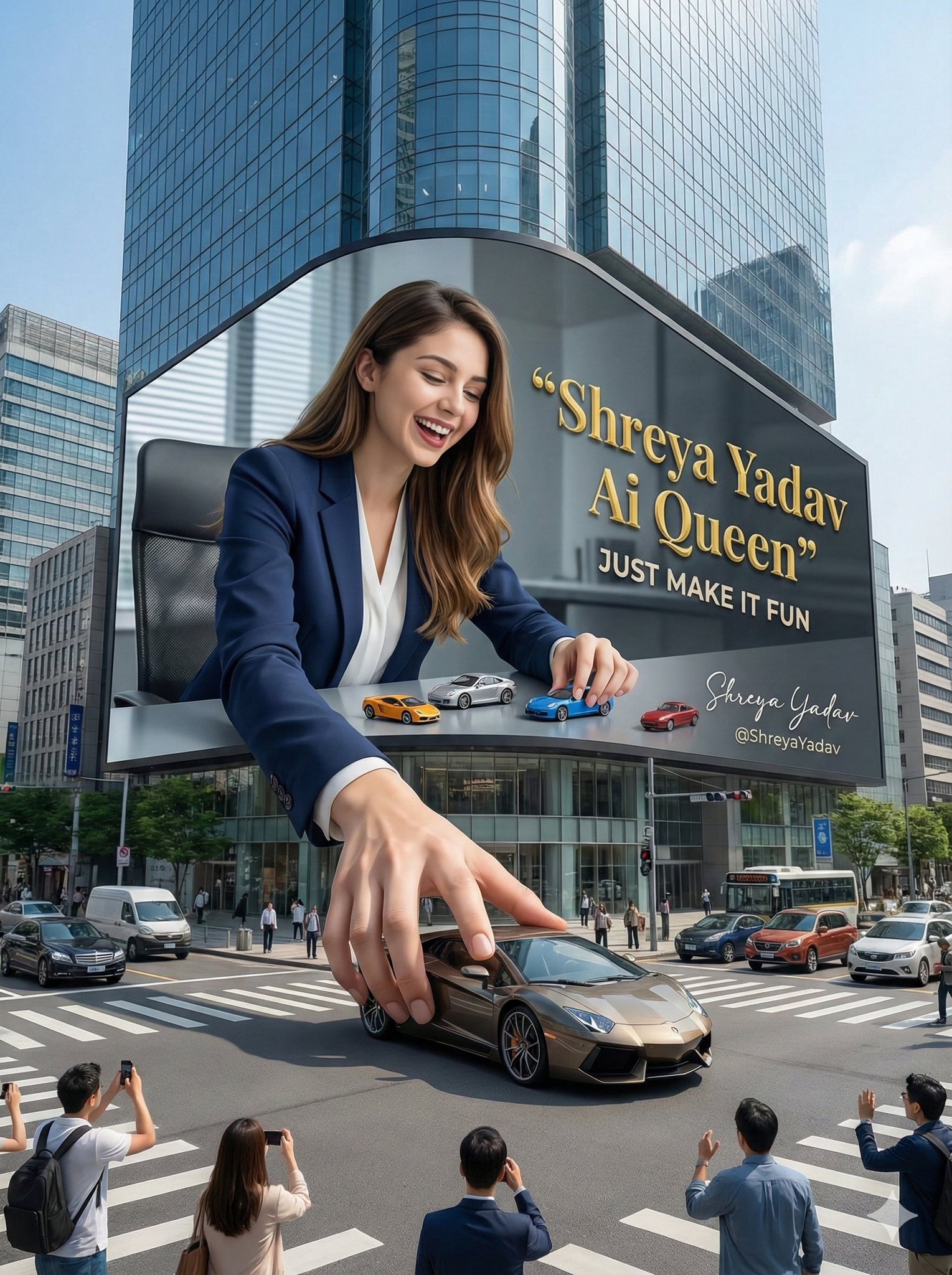 Woman on Huge Fashion Arched 3D Billboard