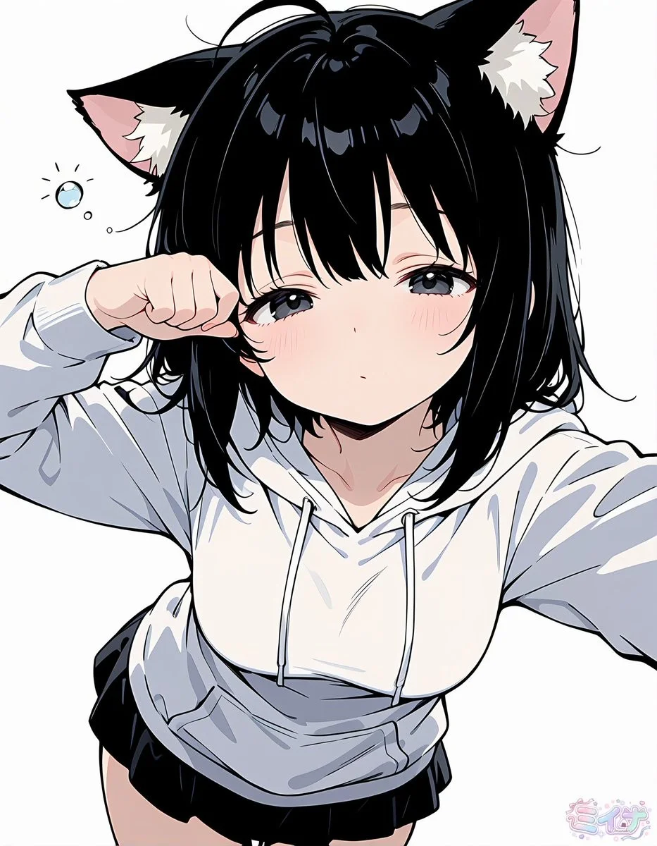 Sleepy Cat-Eared Anime Girl
