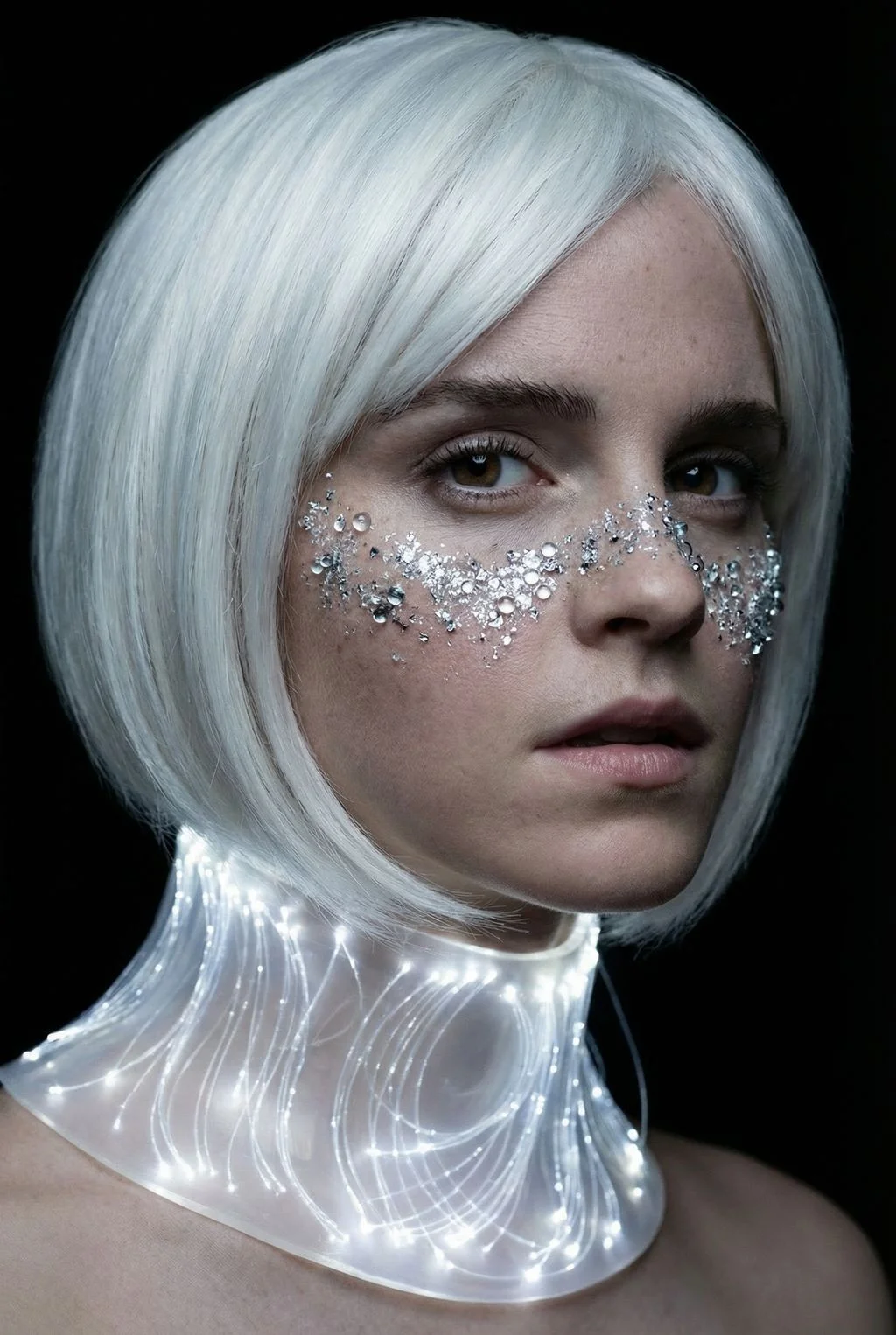Crystallized Bioluminescence Avant-Garde Portrait