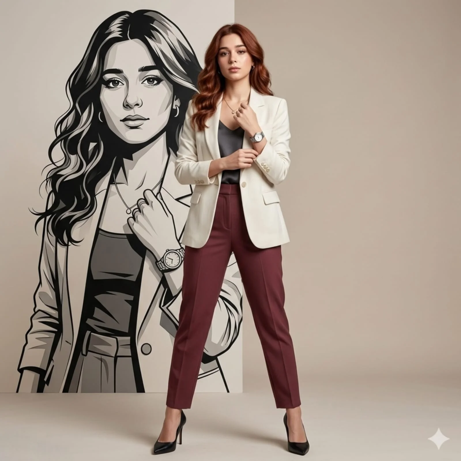 Minimalist Studio Blazer Full-Body Fashion Portrait