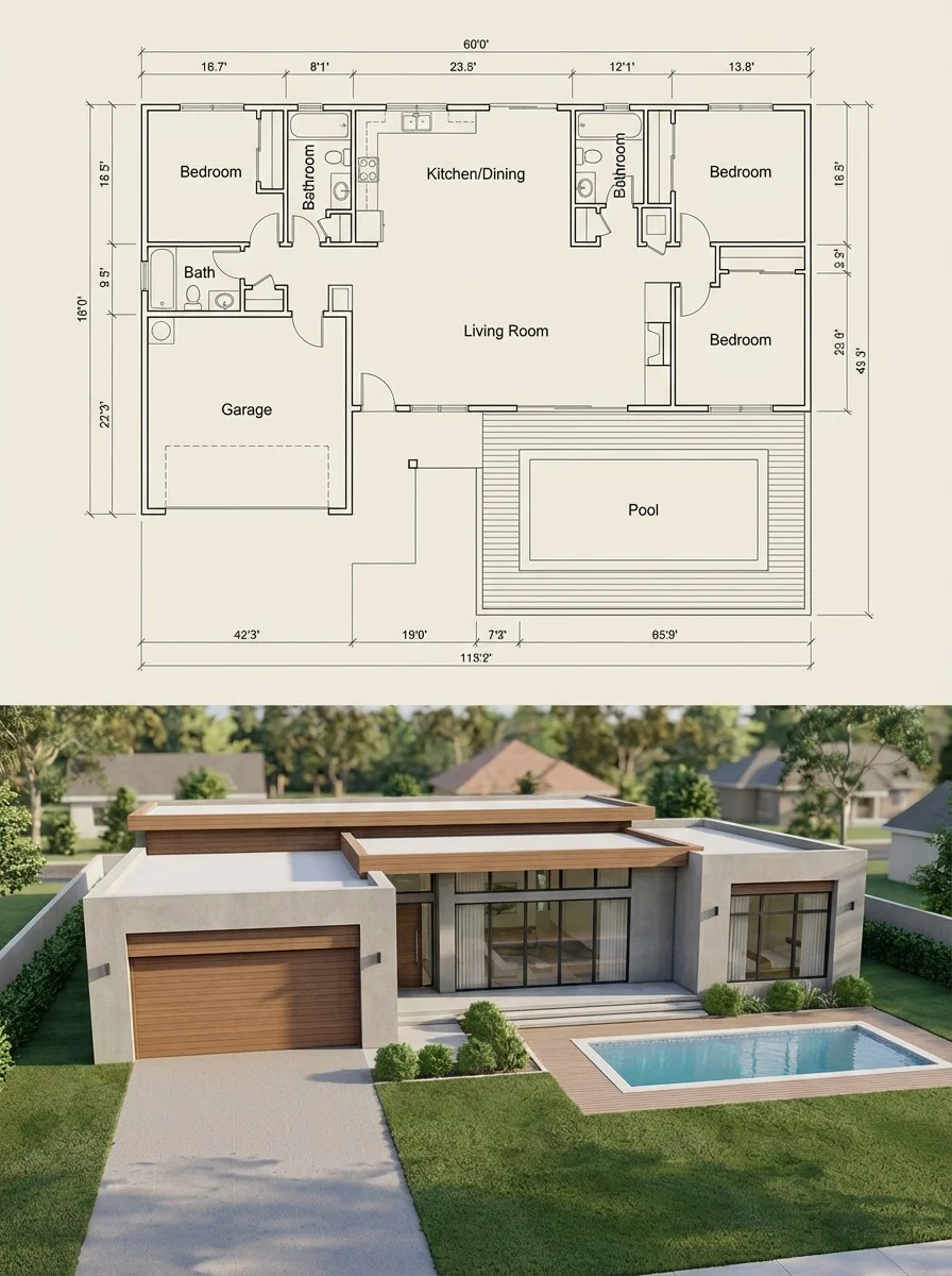Blueprint vs Reality Architectural Render
