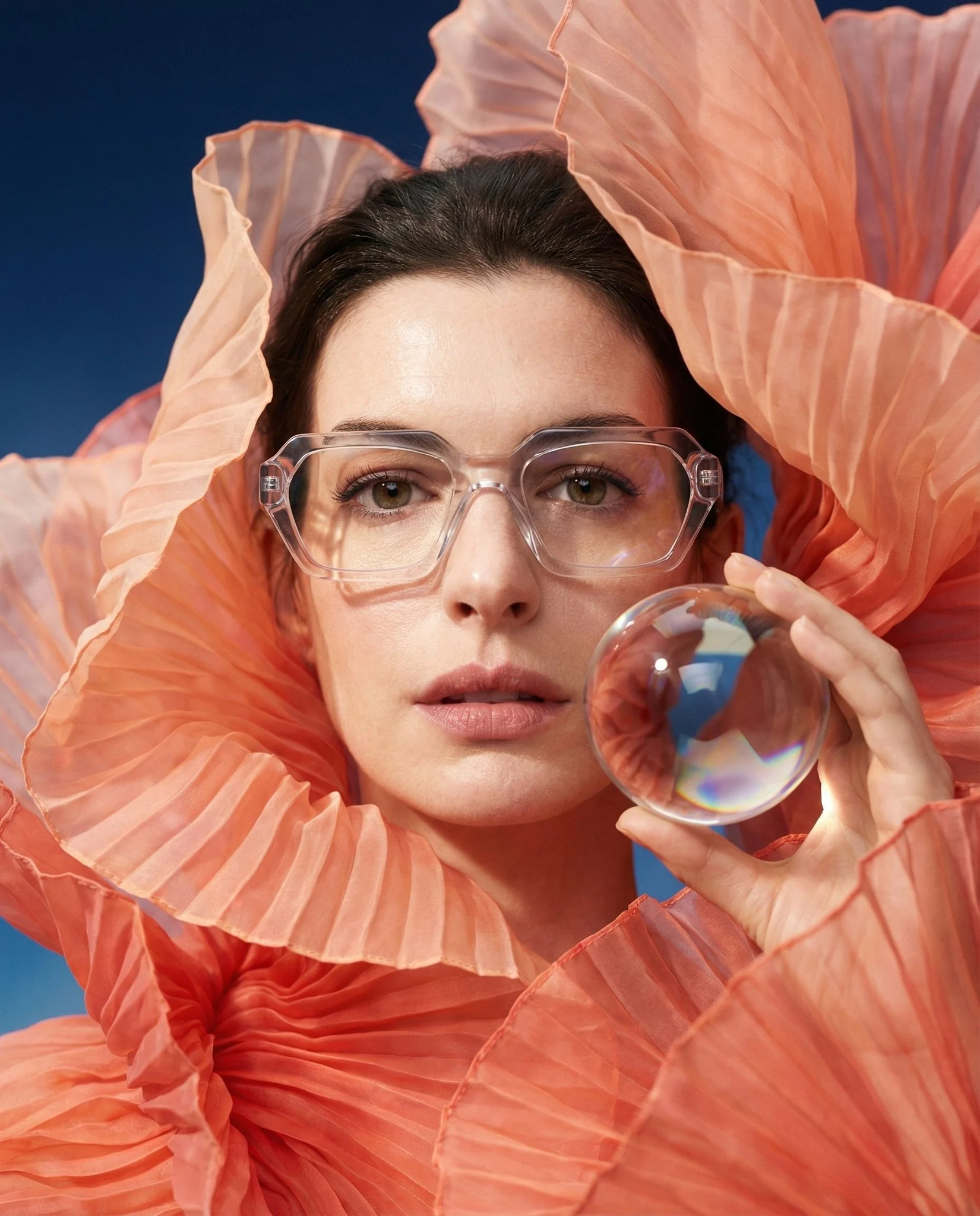 Ethereal Altitude Coral Silk Avant-Garde Portrait