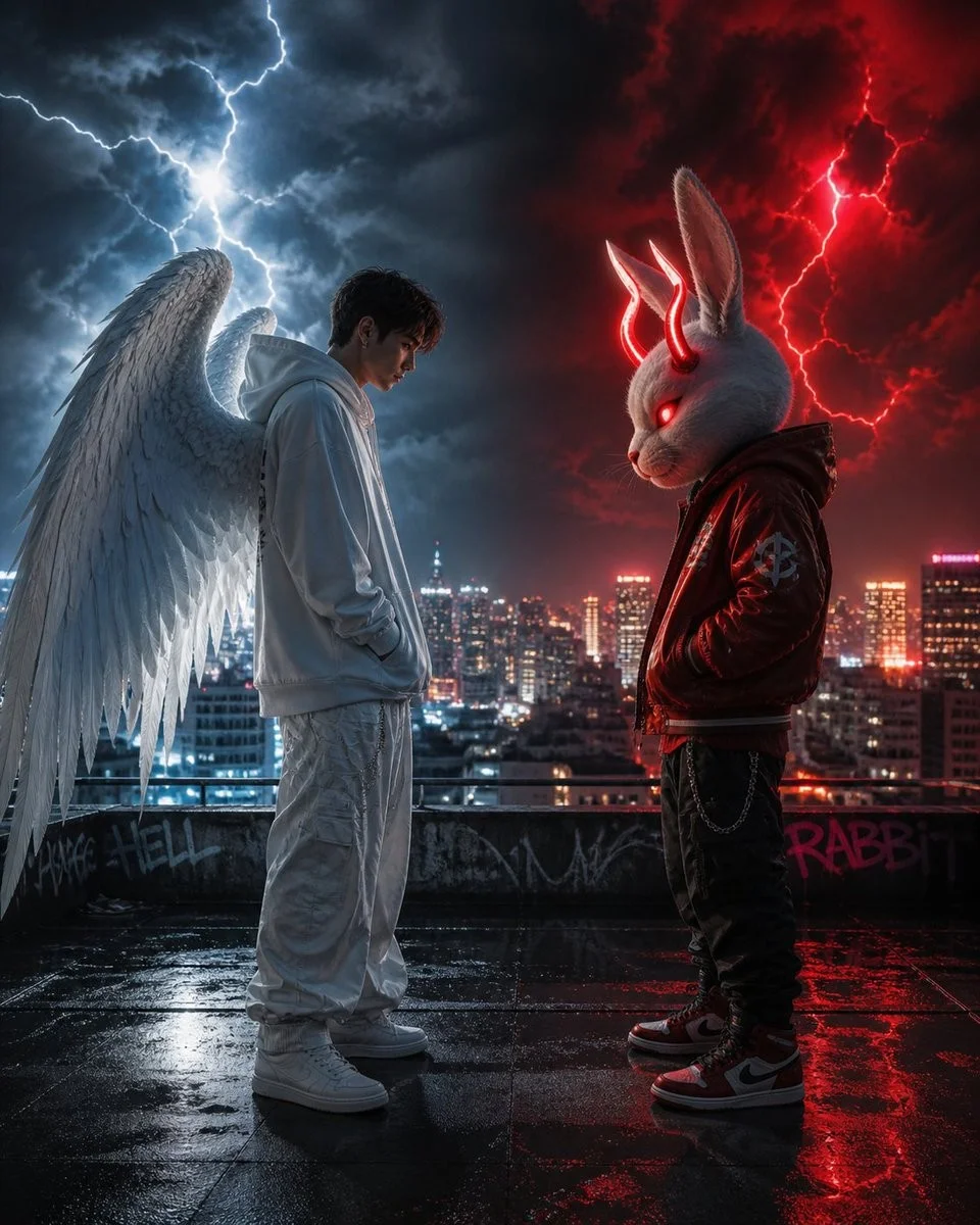 Cyberpunk Angel vs Demon Showdown
