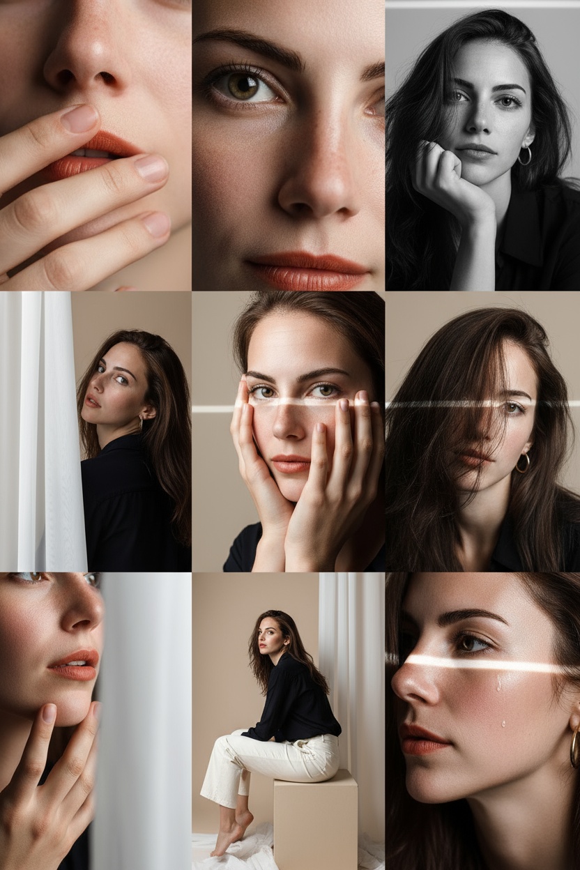 3x3 photo in a clean, soft beige studio