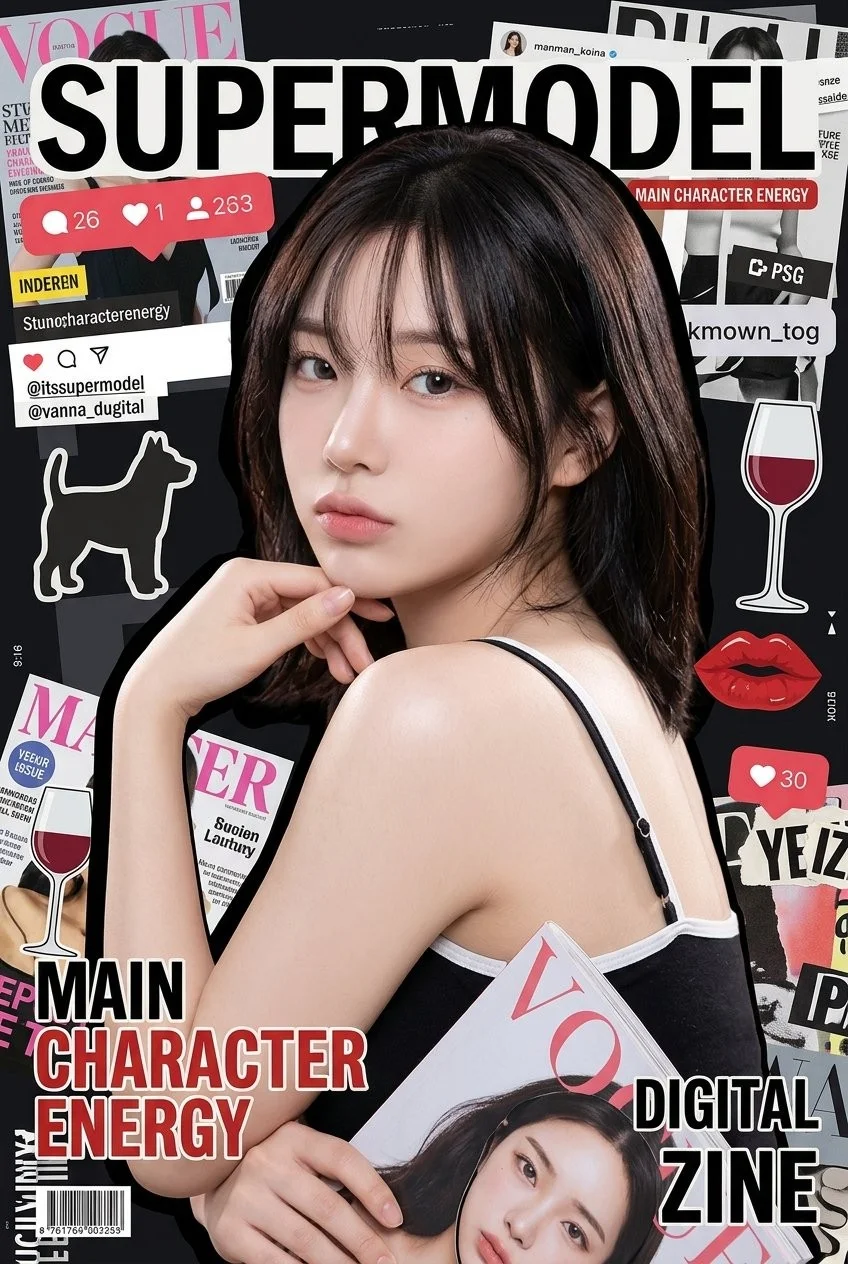 Y2K Digital Collage Magazine Style Portrait
