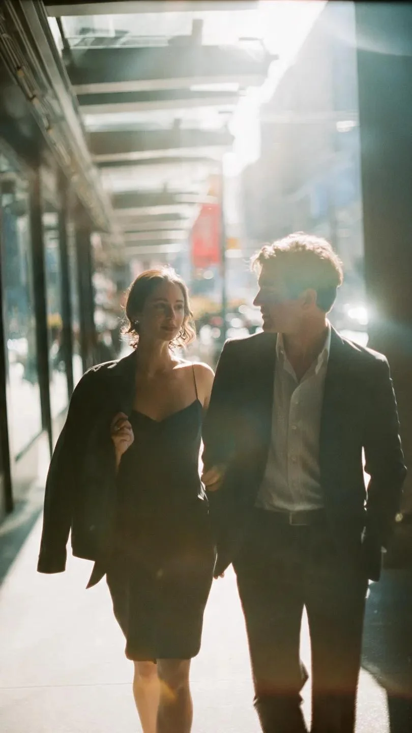 Vintage Film Couple Urban Street Walk