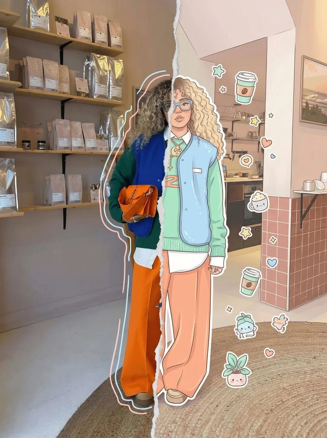 Real vs Cartoon Split-Style Creative Portrait
