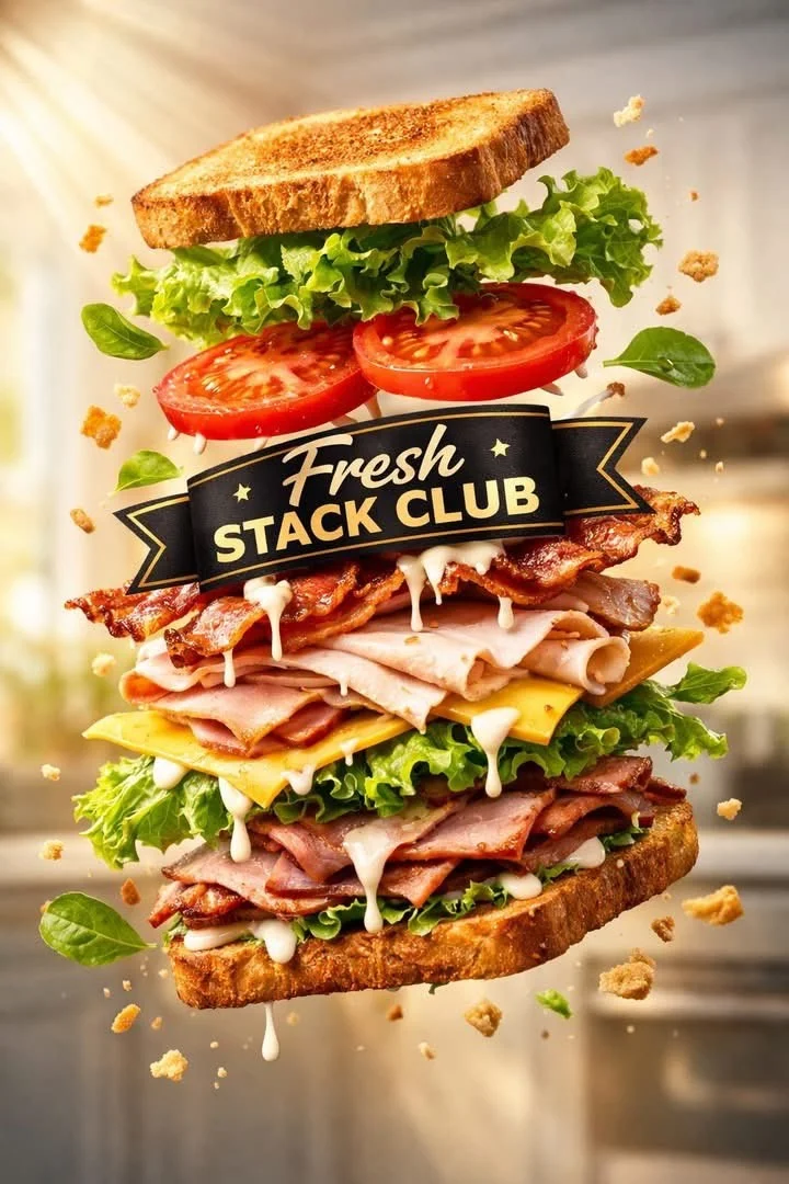 Floating Layered Sandwich Commercial Photography