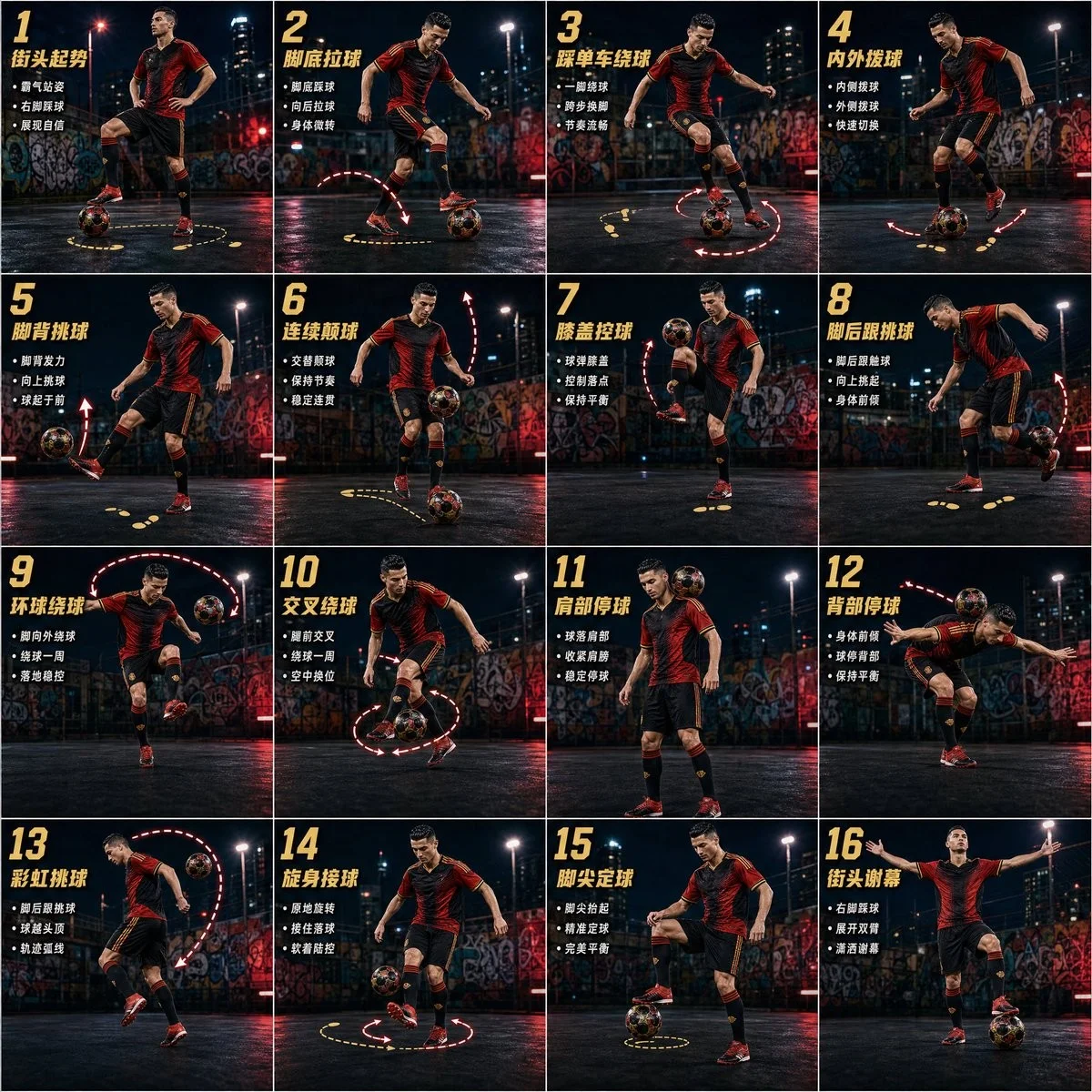 Freestyle Football 16-Step Action Poster