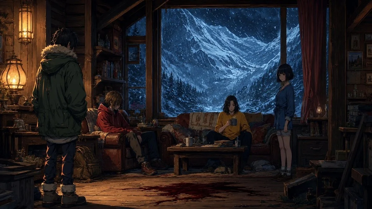 Mountain Lodge Anime Scene