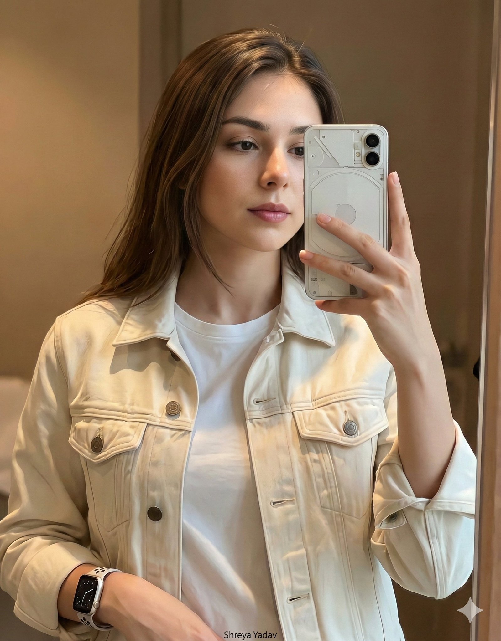 Selfie of a Young Woman with Long Brown Hair