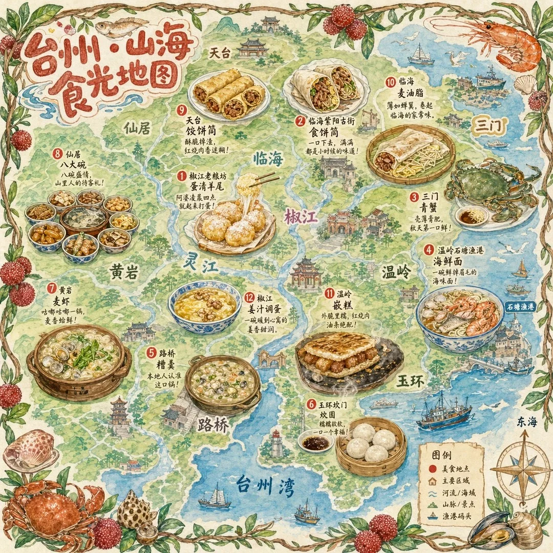 A Hand-Drawn City Food Map, Themed Around Taizhou