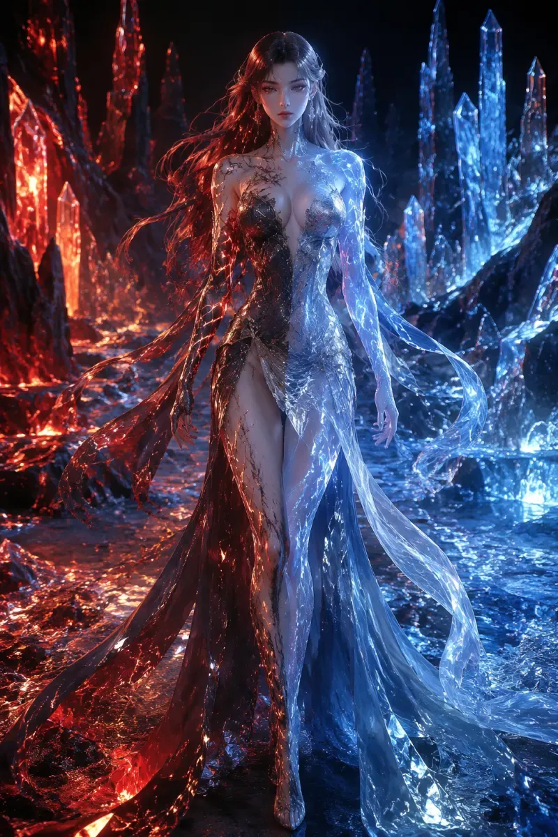 Lava Crystal Domain · Ice-Fire Symbiosis Secret Realm Goddess (Upgraded Version: Optimized facial features + more exaggerated special physique)