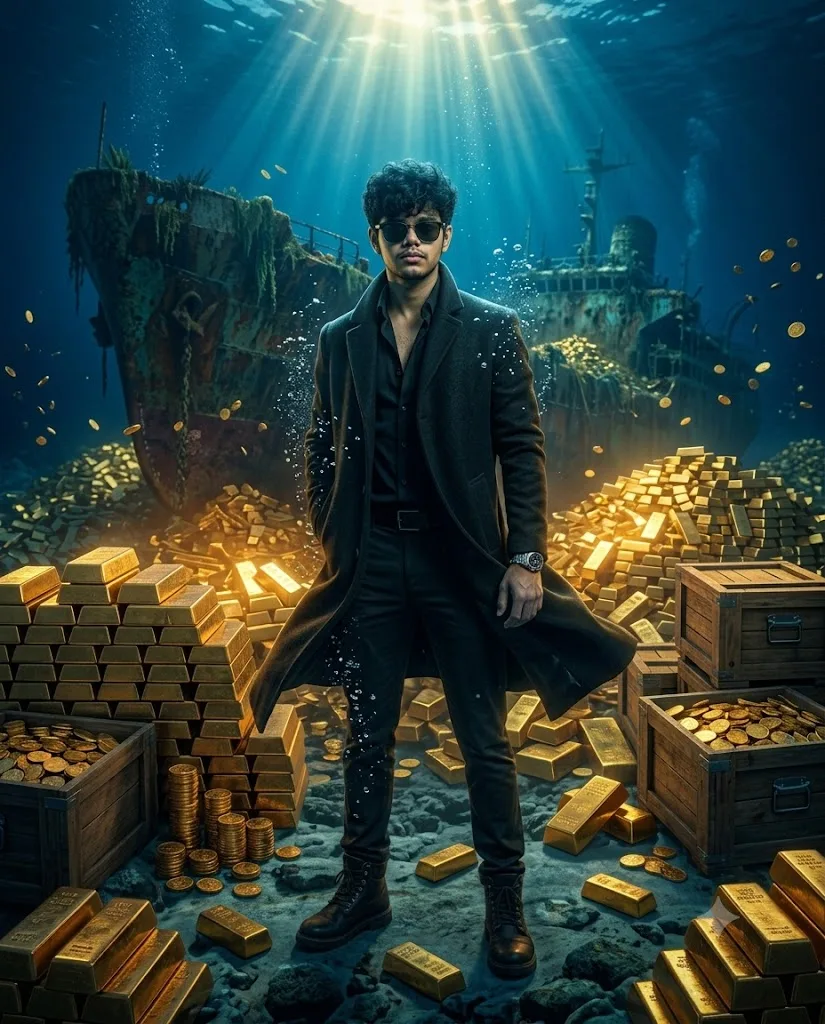 Create an ultra-realistic, epic cinematic underwater portrait using my uploaded photo as the STRICT identity reference for the male