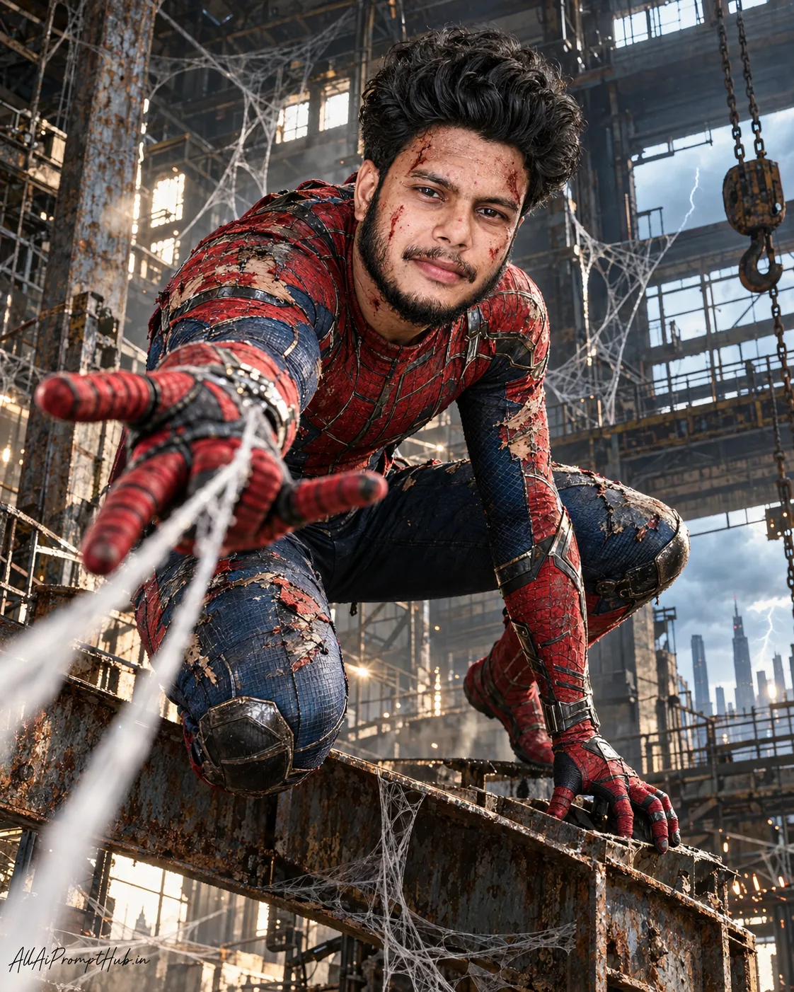Create an ultra-realistic, cinematic superhero action portrait using the uploaded face as the ONLY facial identity reference.