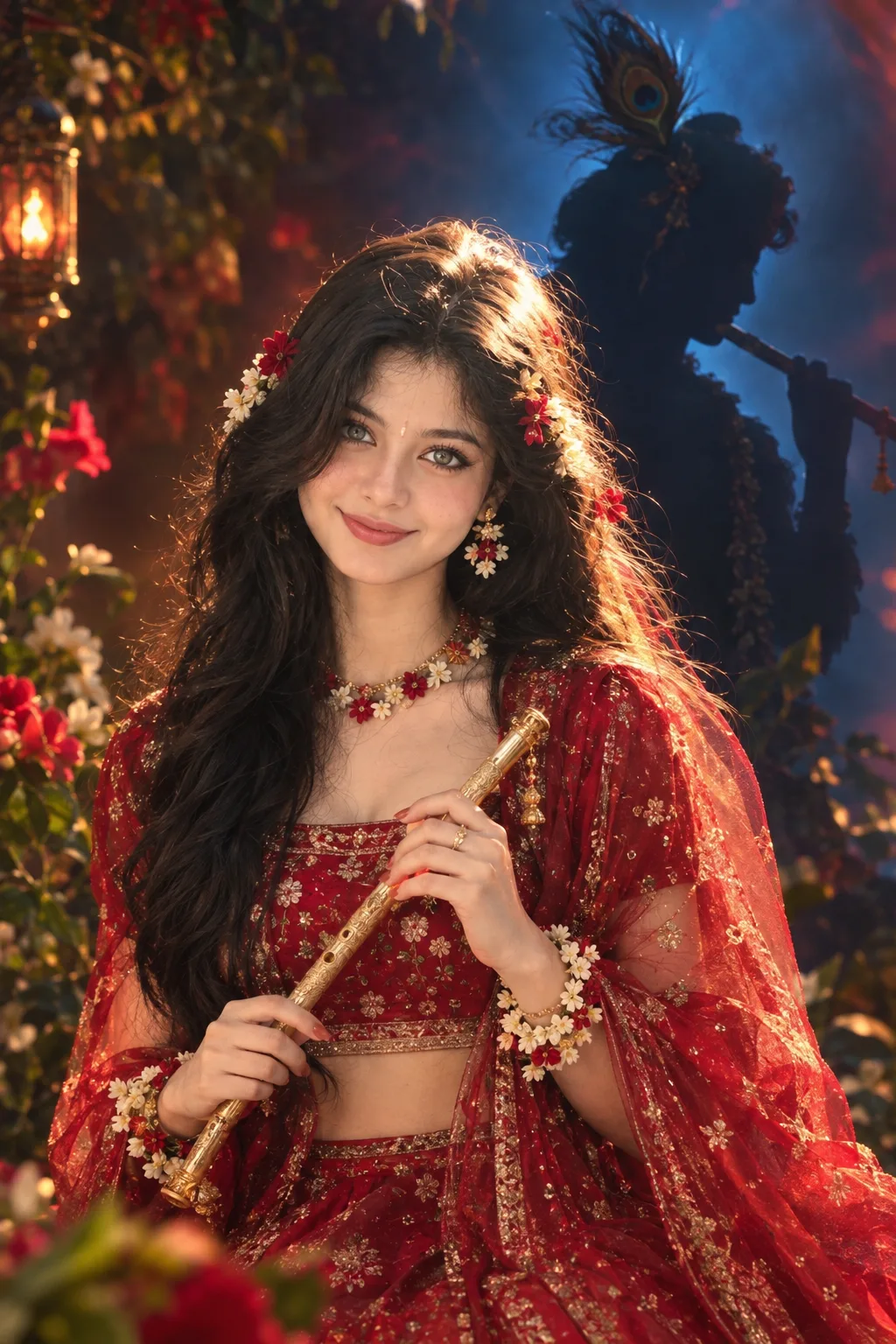 📸 Radha Rani Divine Portrait — Prompt Ultra-realistic HD waist-up portrait of Radha Rani, using the uploaded girl’s image as the EXACT