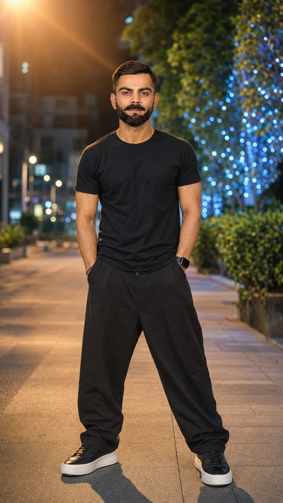 Ultra-realistic full-body 9:16 vertical portrait of a young Indian male with exact facial identity preserved from reference image.
